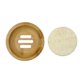 Round Bamboo Soap Tray with Loofah Pad